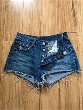 Levi's Dark Blue Distressed High-Rise Jean Shorts